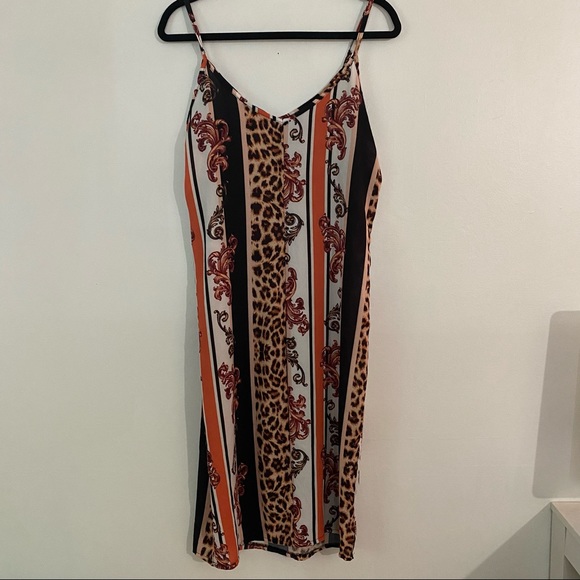 NWT boohoo slip dress cheetah print orange gold - Picture 5 of 6